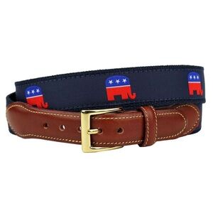 Leather man LTD Brown Leather Belt with Republican GOP Elephant Design NWOT 44
